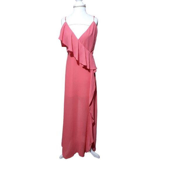 Lovers + Friends Salmon Pink Cocktail Bridesmaid Sleeveless Ruffle Leg Split M - Picture 1 of 9